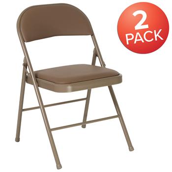 Flash Furniture Hercules Series Double Braced Folding Chair, Beige Vinl, 2/PK