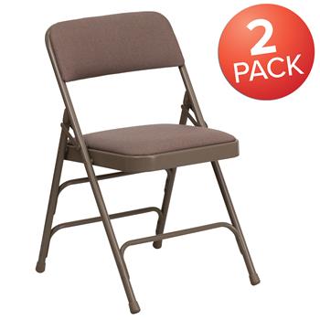 Flash Furniture Hercules Series Curved Triple Braced &amp; Double Hinged Metal Folding Chair, Beige Fabric, 2/PK