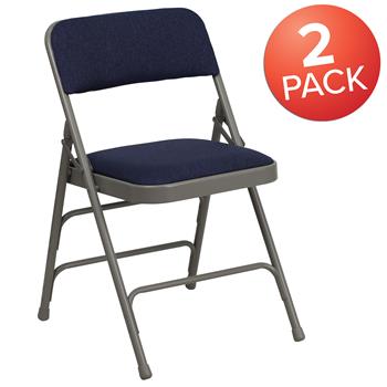 Flash Furniture Hercules Series Curved Triple Braced &amp; Double Hinged Metal Folding Chair, Navy Fabric, 2/PK