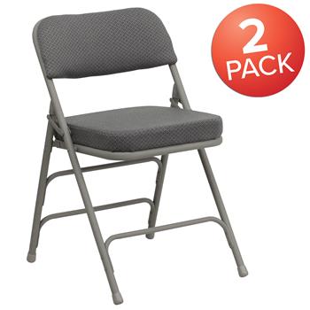 Flash Furniture 2-Pack Hercules Series Premium Curved Triple Braced &amp; Double Hinged Gray Fabric Metal Folding Chair