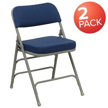Flash Furniture Hercules Series Premium Curved Triple Braced &amp; Double Hinged Metal Folding Chair, Navy Fabric, 2/PK