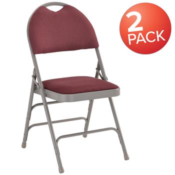 Flash Furniture Hercules Series Ultra-Premium Triple Braced Metal Folding Chair, Easy-Carry Handle, Burgundy Fabric, 2/PK