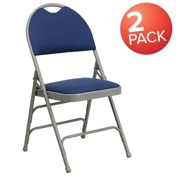 Flash Furniture Hercules Series Ultra-Premium Triple Braced Metal Folding Chair, Easy-Carry Handle, Navy Fabric, 2/PK