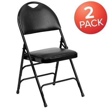 Flash Furniture Hercules Series Ultra-Premium Triple Braced Metal Folding Chair, Easy-Carry Handle, Gray Vinyl, 2/PK