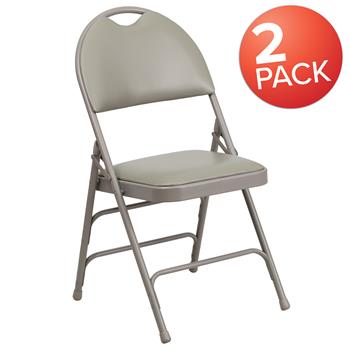 Flash Furniture Hercules Series Ultra-Premium Triple Braced Metal Folding Chair, Easy-Carry Handle, Black Vinyl, 2/PK