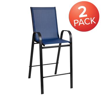 Flash Furniture Brazos Series Stackable Outdoor Barstools, Flex Comfort Material, Metal Frame, Navy, 2/EA