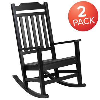Flash Furniture Winston All-Weather Rocking Chair, Black Faux Wood, 2/ST