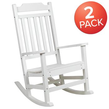 Flash Furniture Winston All-Weather Rocking Chair, White Faux Wood, 2/ST