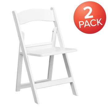 Flash Furniture Hercules Series 1000 Lb. Capacity Resin Folding Chair With Slatted Seat, White, 2/PK