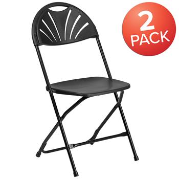 Flash Furniture Hercules Series 650 Lb. Capacity Plastic Fan Back Folding Chair, Black, 2/PK