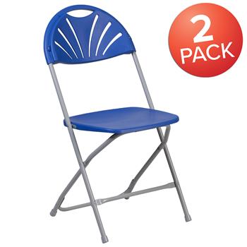 Flash Furniture Hercules Series 650 Lb. Capacity Plastic Fan Back Folding Chair, Blue, 2/PK