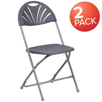 Flash Furniture Hercules Series 650 Lb. Capacity Plastic Fan Back Folding Chair, Charcoal, 2/PK