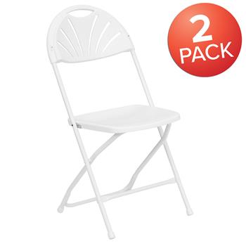 Flash Furniture Hercules Series 650 Lb. Capacity Plastic Fan Back Folding Chair, White, 2/PK