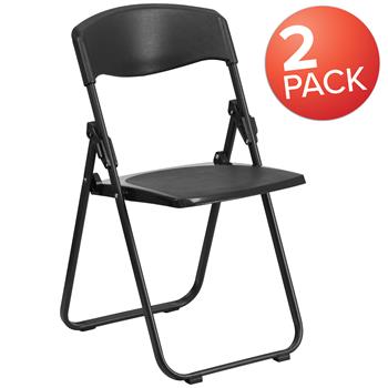 Flash Furniture Hercules Series 500 Lb. Capacity Heavy Duty Plastic Folding Chair, Black, 2/PK