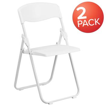 Flash Furniture Hercules Series 500 Lb. Capacity Heavy Duty Plastic Folding Chair, White, 2/PK