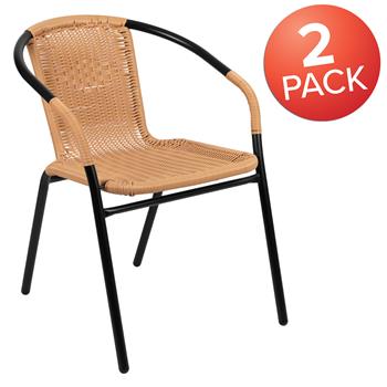 Flash Furniture Rattan Indoor/Outdoor Restaurant Stack Chair, Beige, 2/PK