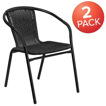 Flash Furniture Black Rattan Indoor/Outdoor Restaurant Stack Chairm, Set Of 2