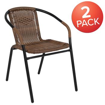Flash Furniture Medium Brown Rattan Indoor/Outdoor Restaurant Stack Chair, Set Of 2