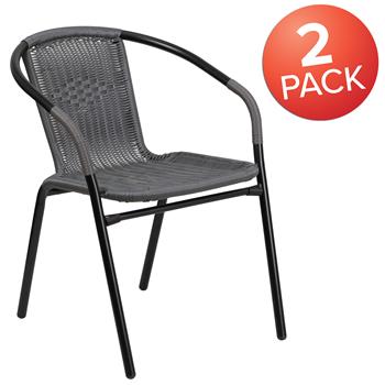 Flash Furniture Rattan Indoor/Outdoor Restaurant Stack Chair, Gray, 2/PK