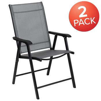 Flash Furniture Outdoor Folding Patio Sling Chair, Black, 2/PK