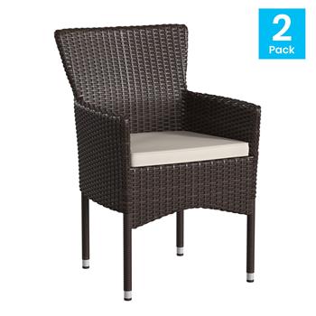 Flash Furniture Maxim Modern Wicker Patio Armchairs, Espresso with Cream Cushions, Set of 2