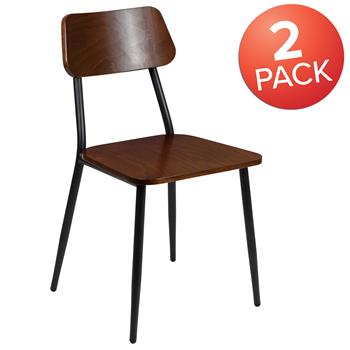 Flash Furniture Stackable Industrial Dining Chair With Steel Frame And Wood Seat, 2/ST