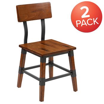 Flash Furniture Rustic Antique Walnut Industrial Wood Dining Chair, 2/PK