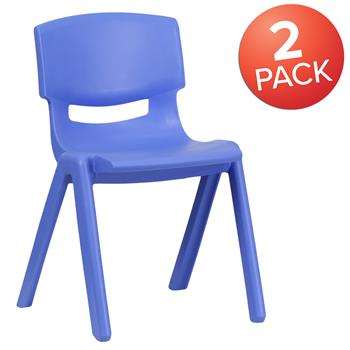 Flash Furniture Blue Plastic Stackable School Chair, 13.25&quot; Seat Height, 2/PK