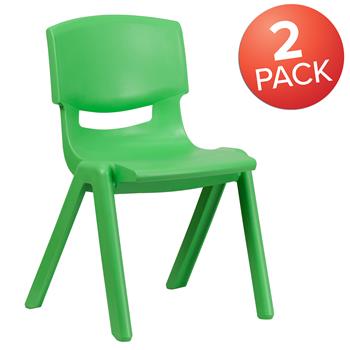 Flash Furniture Green Plastic Stackable School Chair, 15.5&quot; Seat Height, 2/PK