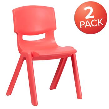 Flash Furniture Red Plastic Stackable School Chair, 15.5&quot; Seat Height, 2/PK