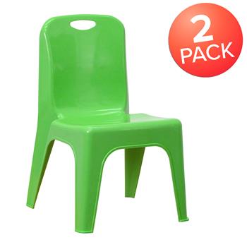 Flash Furniture Green Plastic Stackable School Chair With Carrying Handle, 11&quot; Seat Height, 2/PK