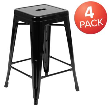 Flash Furniture 24&quot; High Metal Counter-Height, Indoor Bar Stool, Stackable, Black, 4/ST
