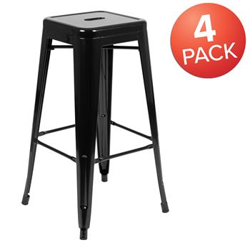 Flash Furniture 30&quot; High Metal Indoor Bar Stool In Black, Stackable Set Of 4