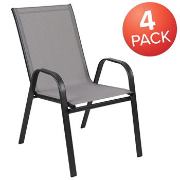 Flash Furniture Brazos Series Gray Outdoor Stack Chair With Flex Comfort Material And Metal Frame, Set of 4