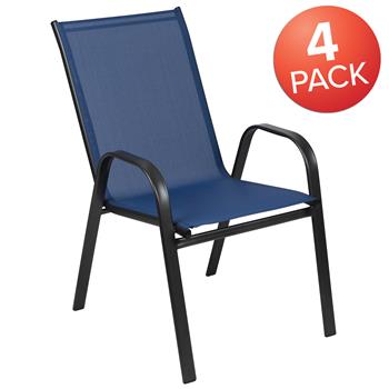 Flash Furniture Brazos Series Outdoor Stack Chair, Flex Comfort Material, Metal Frame, Navy, 4/EA