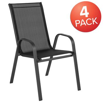 Flash Furniture Brazos Series Black Outdoor Stack Chair With Flex Comfort Material And Metal Frame, Set of 4