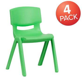 Flash Furniture Green Plastic Stackable School Chair, 13.25&#39;&#39; Seat Height, 4/PK