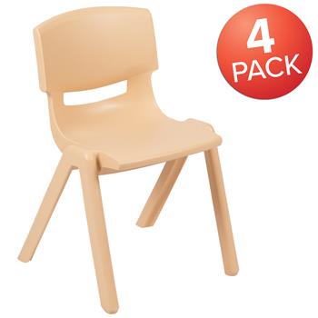 Flash Furniture Natural Plastic Stackable School Chair, 13.25&quot; Seat Height, 4/PK