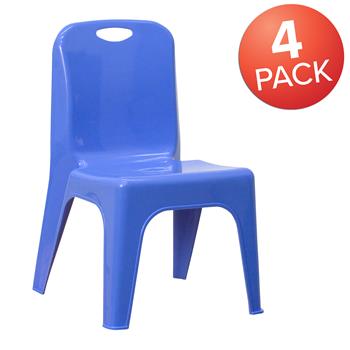 Flash Furniture Blue Plastic Stackable School Chair With Carrying Handle, 11&#39;&#39; Seat Height, 4/PK
