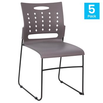 Flash Furniture Hercules Series Sled Base Stack Chair, 881 lb Capacity, Air-Vent Back, Gray, Set of 5