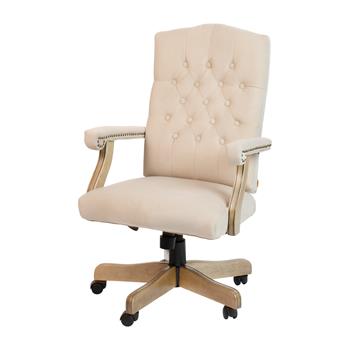 Flash Furniture Classic Executive Swivel Office Chair, Driftwood Arms And Base, Ivory Microfiber
