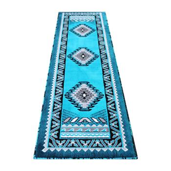 Flash Furniture Ventana Collection Southwest 2&#39; x 7&#39; Turquoise Area Rug, Olefin Rug with Jute Backing