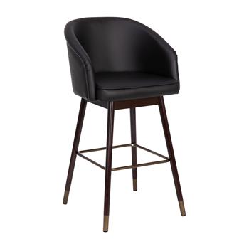 Flash Furniture Margo Mid-Back Modern Barstool, 30&quot;L Beechwood Legs, Black LeatherSoft/Bronze Accents