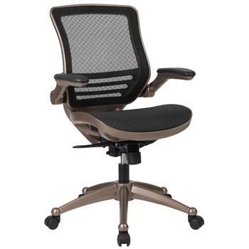 Flash Furniture Mid-Back Transparent Black Mesh Executive Swivel Office Chair with Melrose Gold Frame and Flip-Up Arms