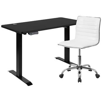 Flash Furniture 48&quot; Wide Electric Standing Desk With Designer Armless Swivel Task Office Chair, Black/White