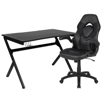 Flash Furniture Gaming Desk And Racing Chair Set, Black
