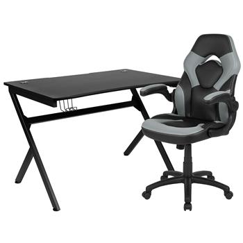 Flash Furniture Gaming Desk And Gray/Black Racing Chair Set