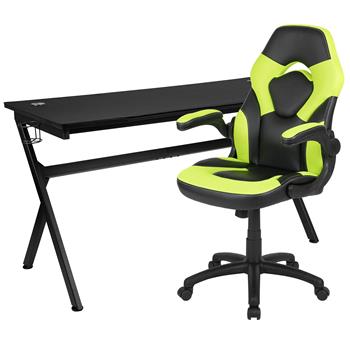 Flash Furniture Gaming Desk And Green/Black Racing Chair Set, Removable Mouse Pad