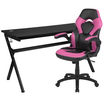 Flash Furniture Gaming Desk And Pink/Black Racing Chair Set, Removable Mouse Pad