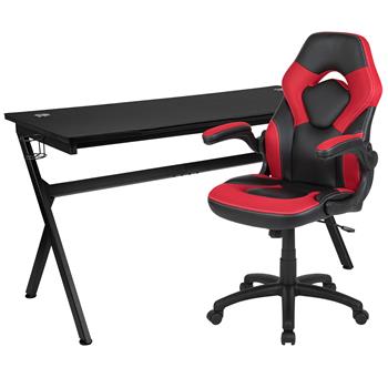 Flash Furniture Gaming Desk And Red/Black Racing Chair Set, Removable Mouse Pad